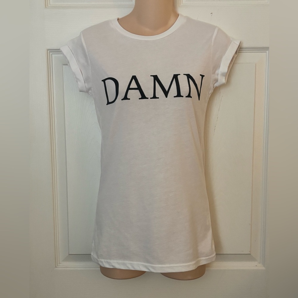 NWT MISSPAP White Tee Bold Statement DAMN UK 6 Size 2